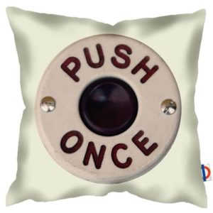 push-the-button-art-print-cushion